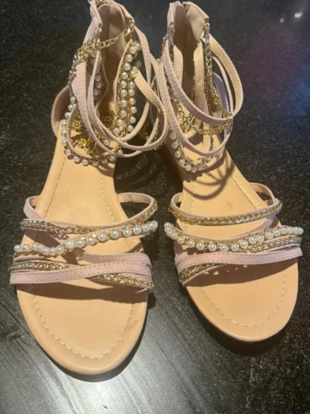 Shoedazzle Women's Pink Beaded Chain Gladiator Sandals